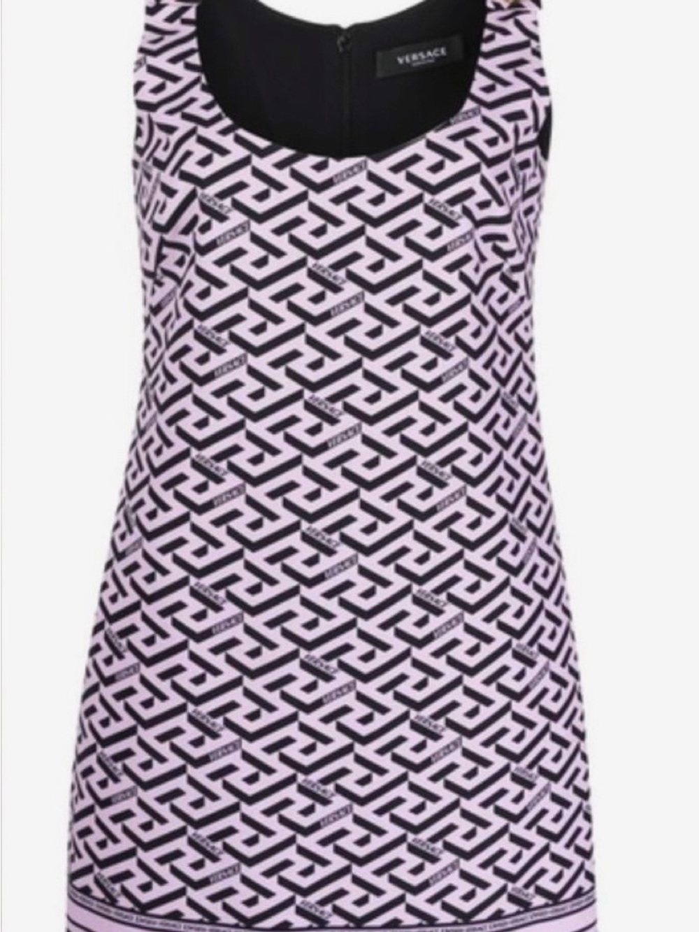 Versace Pink and Black Geometric Logo Tank Slip Dress
